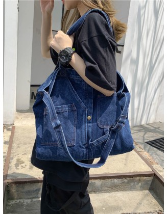 Casual Denim Split-Joint Solid Color Bags Accessories