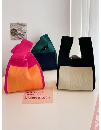 Simple Knitting Contrast Color Color-Block Bags Accessories Handbags