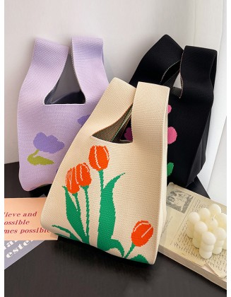 Floral Printed Woven Handbag Bags Accessories