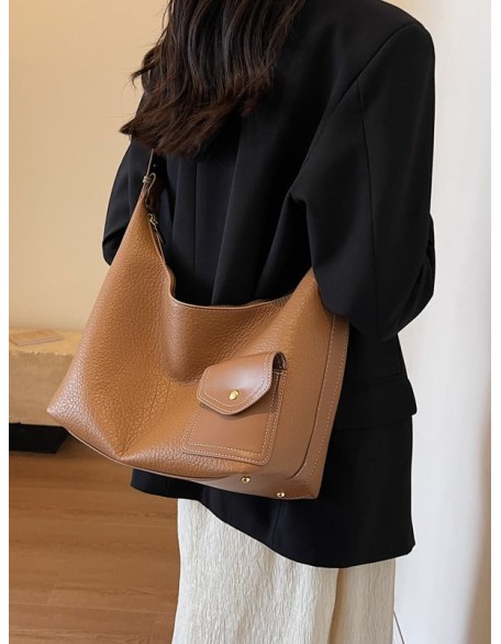 Buckle Pockets Solid Color Split-Joint Zipper Crossbody Bags