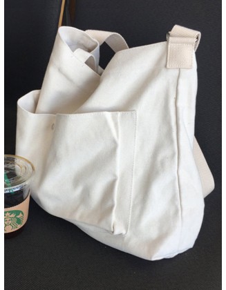 Simple Casual Solid Color Canvas Sling Bag