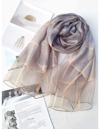 Wool Blend & Mulberry Silk Plaid Sun-Protection Shawl&Scarf