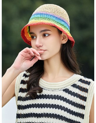 Contrast Color Short Brim Striped Woven Sun-Protection Hats&Caps Fisherman Hat