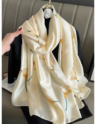 Flower Print Silk Imitation Scarf