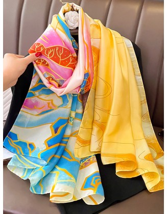 Contrast Color Printed Sun-Protection Shawl&Scarf