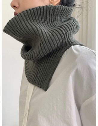 3 Colors Simple High-Neck Asymmetric Knitted Scarf