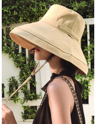 Casual Solid Sun-Protection Large Wide Brim Bucket Hat