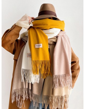 15 Colors Imitated Cashmere Solid Color Tasseled Scarf