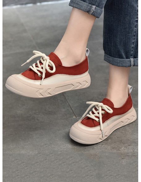 Contrast Color Lace-Up Platform Shoes Casual Shoes