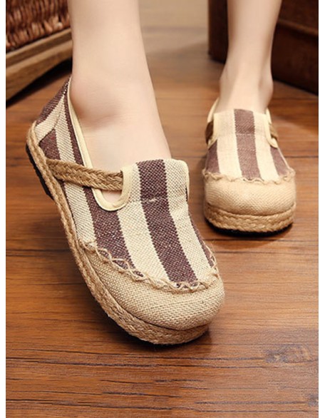 Striped Flat Shoes Casual Canvas Shoes