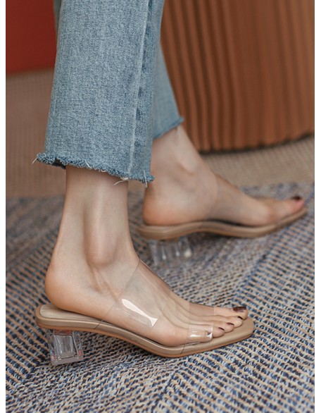 Open Toe Transparent Slippers Pumps