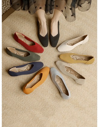 Solid Color Square-Toe Shoes Flats