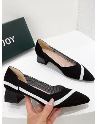 Contrast Color Pointed-Toe V-Cut Pumps