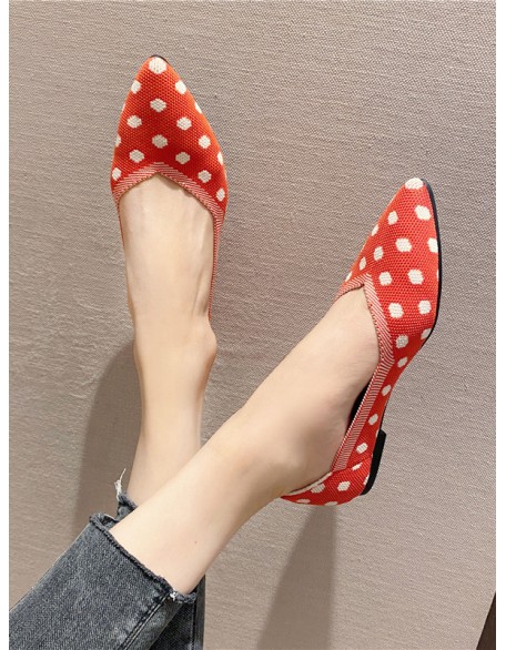 Contrast Color Pointed-Toe Polka-Dot V-Cut Low Heels Flat Shoes