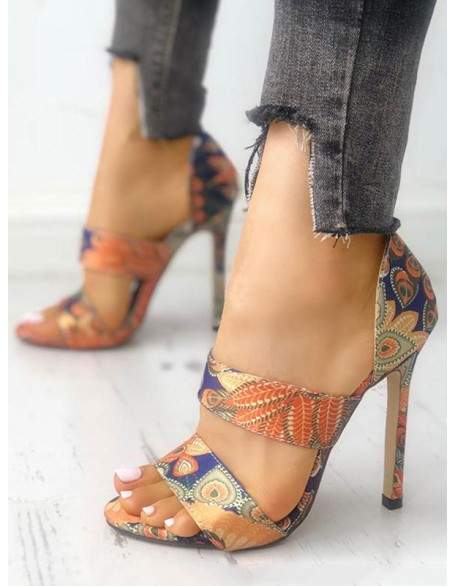 Open Toe Printed Pumps Sandals