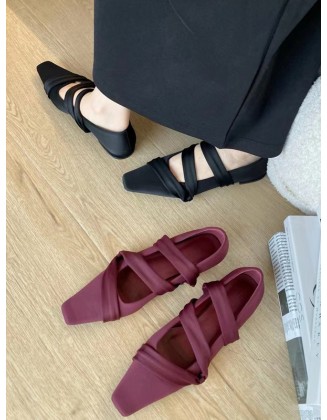 Solid Color Square-Toe Flat Shoes