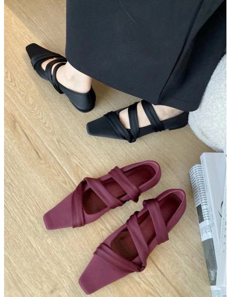 Solid Color Square-Toe Flat Shoes