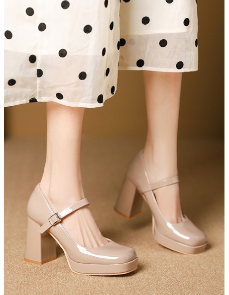 Shallow Cut Square-Toe Pumps Mary Janes