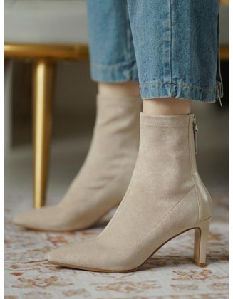 Pointed-Toe Split-Joint Zipper Sock Boots Boots