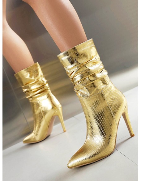 Pleated Snakeskin Printed Solid Color Split-Joint Pumps Boots