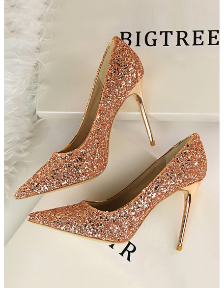 Pointed-Toe Sequined Shallow Cut Pumps