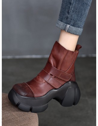 Hook&Loop Round-Toe Platform Boots