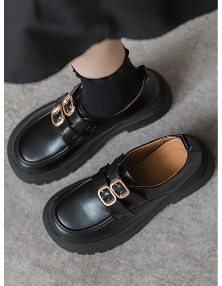 Round-Toe Split-Joint Platform Shoes Loafers