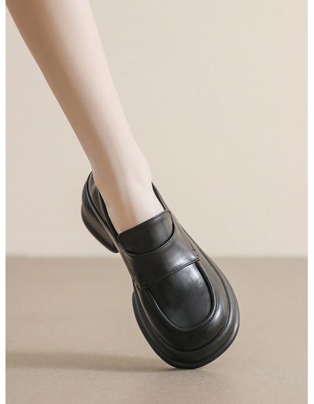 Round-Toe Split-Joint Platform Shoes Loafers