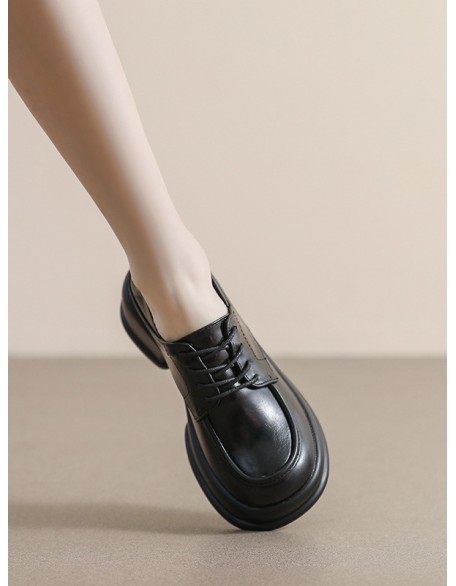 Lace-Up Round-Toe Split-Joint Loafers