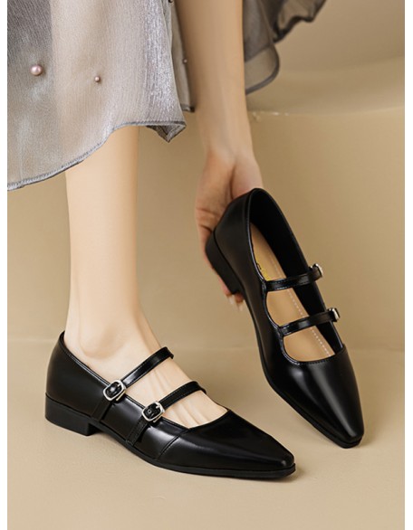 Pointed-Toe Shallow Cut Split-Joint Flat Shoes