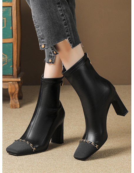 Chains Split-Joint Square-Toe Pumps Boots