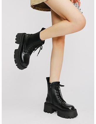 Lace-Up Round-Toe Split-Joint Platform Shoes Boots