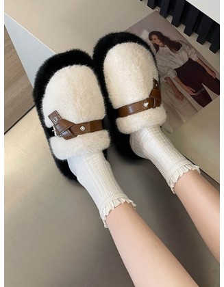 Buckle Round-Toe Split-Joint Slippers Platform Shoes