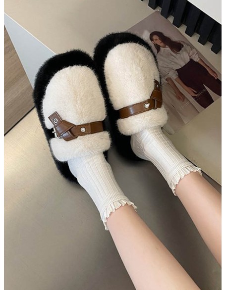 Buckle Round-Toe Split-Joint Slippers Platform Shoes