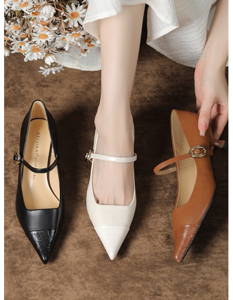 Lace-Up Pointed-Toe Shallow Cut Split-Joint Pumps