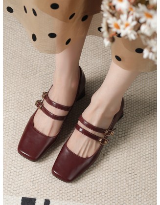 Lace-Up Shallow Cut Square-Toe Pumps