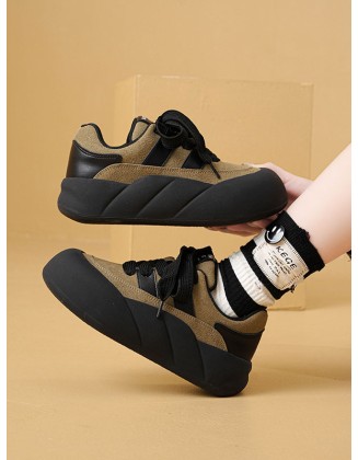 Lace-Up Round-Toe Split-Joint Flat Shoes