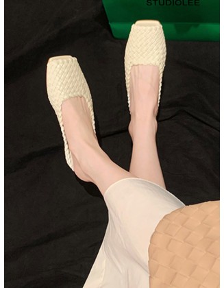 Open Toe Split-Joint Square-Toe Woven Slippers&Mules