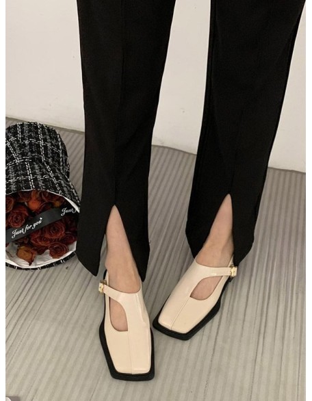 Buckle Hollow Split-Joint Square-Toe Loafers Flat Shoes