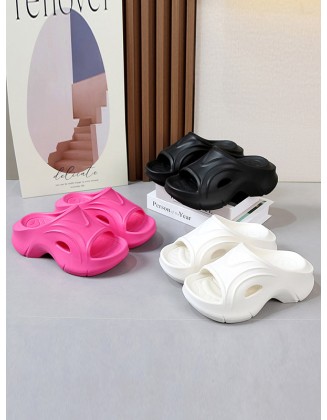 Hollow Solid Color Slippers Platform Shoes