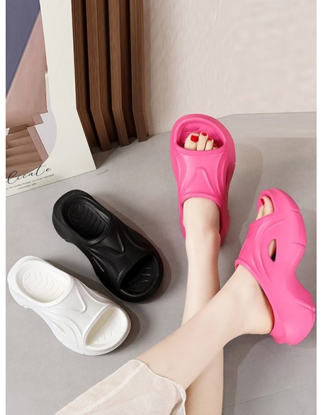 Hollow Solid Color Slippers Platform Shoes