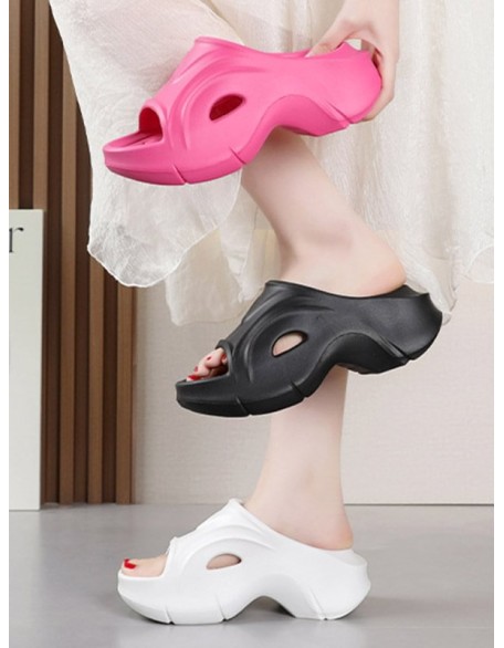 Hollow Solid Color Slippers Platform Shoes