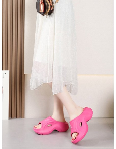 Hollow Solid Color Slippers Platform Shoes