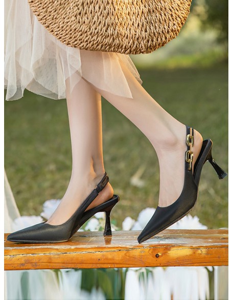 Chains Pointed-Toe Split-Joint Sling Shoes Sandals