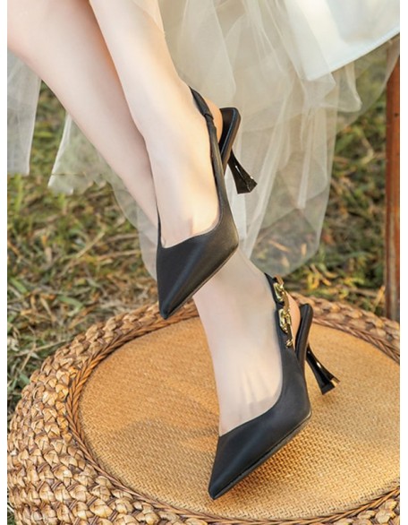 Chains Pointed-Toe Split-Joint Sling Shoes Sandals