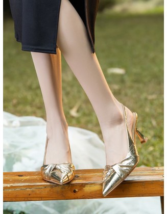 Pleated Pointed-Toe Split-Joint Sling Shoes Sandals