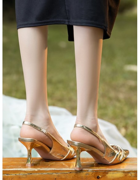 Pleated Pointed-Toe Split-Joint Sling Shoes Sandals