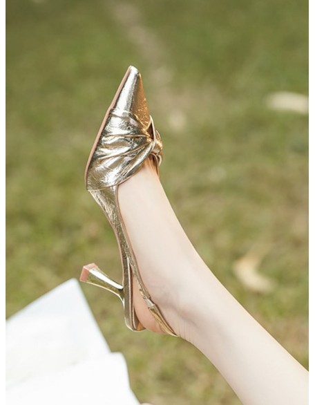 Pleated Pointed-Toe Split-Joint Sling Shoes Sandals