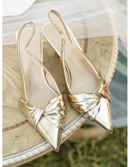 Pleated Pointed-Toe Split-Joint Sling Shoes Sandals