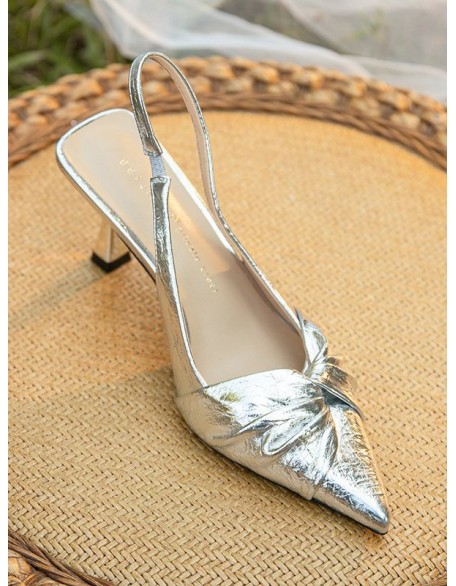 Pleated Pointed-Toe Split-Joint Sling Shoes Sandals